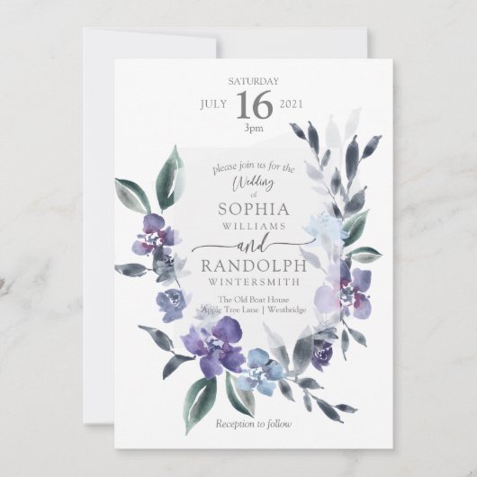 Dusty Paarse Floral Garden Wedding Invitation Kaart (Voorkant)