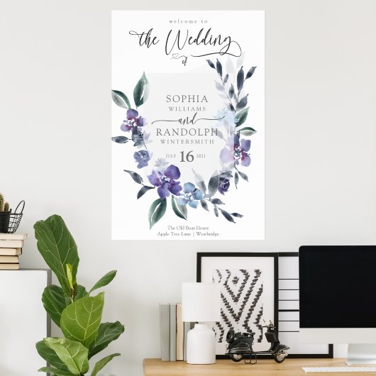 Dusty Paarse Floral Garden Wedding Invitation Poster (Thuiskantoor)