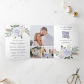 Dusty Paarse Floral in één QR-code bruiloft Drieluik Uitnodiging (Binnen)