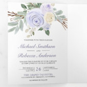 Dusty Paarse Floral in één QR-code bruiloft Drieluik Uitnodiging (Binnenzijde eerst)