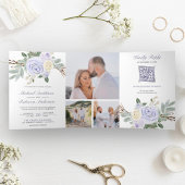 Dusty Paarse Floral in één QR-code bruiloft Drieluik Uitnodiging