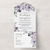 Dusty Paarse Floral Lila Flowers Rustic Wedding A All In One Uitnodiging (Binnen)