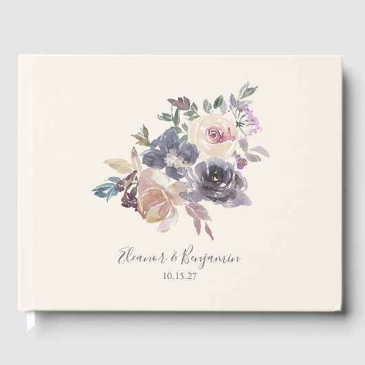 Dusty Paarse Floral Waterverf Wedding Custom Gastenboek (Voorkant)
