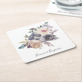 Dusty Paarse Floral Waterverf Wedding Custom Kartonnen Onderzetters