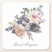 Dusty Paarse Floral Waterverf Wedding Custom Kartonnen Onderzetters (Voorkant)
