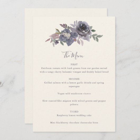 Dusty Paarse Floral Waterverf Wedding Custom Menu (Voorkant / Achterkant)