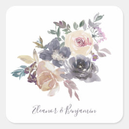 Dusty Paarse Floral Waterverf Wedding Custom Vierkante Sticker