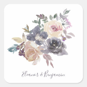 Dusty Paarse Floral Waterverf Wedding Custom Vierkante Sticker