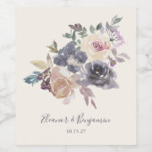 Dusty Paarse Floral Waterverf Wedding Custom Wijn Etiket (Enkel label)
