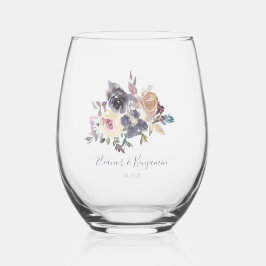 Dusty Paarse Floral Waterverf Wedding Custom Wijnglas Zonder Voet