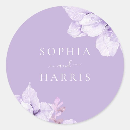 Dusty Paarse Floral Wedding Ronde Sticker (Voorkant)