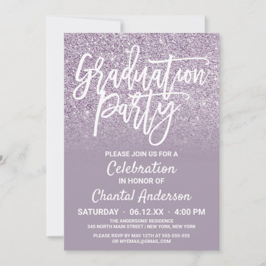 Dusty Paarse Grey Faux Glitter Ombre Afstuderen Kaart (Voorkant)