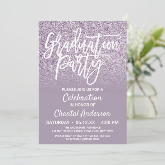 Dusty Paarse Grey Faux Glitter Ombre Afstuderen Kaart (Staand voorkant)