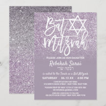 Dusty Paarse Grey Faux Glitter Ombre Bat Mitzvah