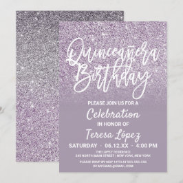Dusty Paarse Grey Faux Glitter Ombre Quinceañera Kaart