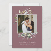 Dusty Paarse groene bladeren repetitie diner foto Kaart (Achterkant)