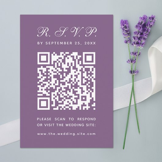 Dusty Paarse Grote QR Code Eenvoudig Script Trouwe RSVP Kaartje