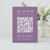 Dusty Paarse Grote QR Code Eenvoudig Script Trouwe RSVP Kaartje (Staand voorkant)