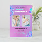 Dusty paarse grunge y2k fotoverjaardag kaart (Staand voorkant)