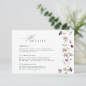 Dusty Paarse Lavendel Wildflower Wedding Details Informatiekaartje (Staand voorkant)
