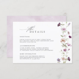 Dusty Paarse Lavendel Wildflower Wedding Details Informatiekaartje