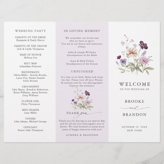 Dusty Paarse Lavendel Wildflower Wedding Program (Voorkant)