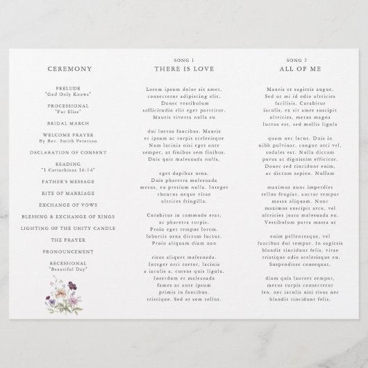 Dusty Paarse Lavendel Wildflower Wedding Program (Achterkant)