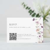 Dusty Paarse Lavendel Wildflower Wedding QR Code RSVP Kaartje (Staand voorkant)