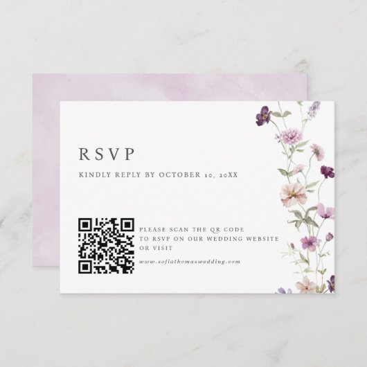 Dusty Paarse Lavendel Wildflower Wedding QR Code RSVP Kaartje (Voorkant / Achterkant)