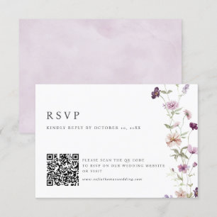 Dusty Paarse Lavendel Wildflower Wedding QR Code RSVP Kaartje