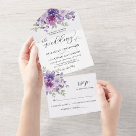 Dusty Paarse Lila Floral Wedding Details RSVP All In One Uitnodiging