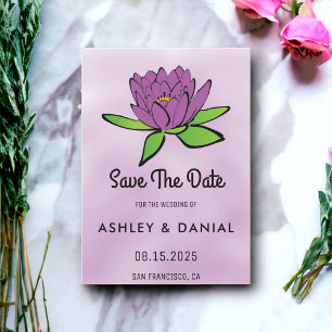 Dusty paarse lotus floral Wedding Save the Date Kaart