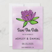 Dusty paarse lotus floral Wedding Save the Date Kaart (Voorkant)