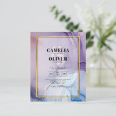 Dusty Paarse marine Blue Gold INK Wedding INVITE (Staand voorkant)