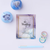 Dusty Paarse marine Blue Gold INK Wedding INVITE Flyer (Enkel)