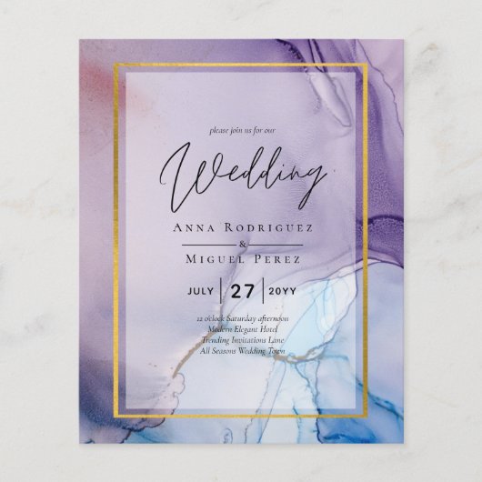 Dusty Paarse marine Blue Gold INK Wedding INVITE Flyer (Voorkant)