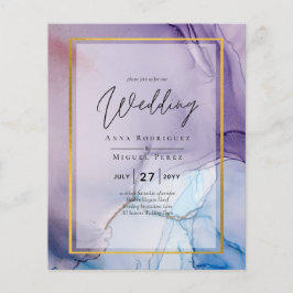Dusty Paarse marine Blue Gold INK Wedding INVITE Flyer
