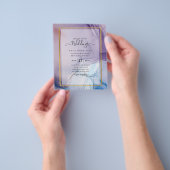 Dusty Paarse marine Blue Gold INK Wedding INVITE Flyer (Hand)