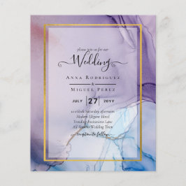 Dusty Paarse marine Blue Gold INK Wedding INVITE Flyer