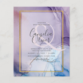 Dusty Paarse marine Blue Gold INK Wedding INVITE Flyer