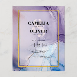 Dusty Paarse marine Blue Gold INK Wedding INVITE Flyer