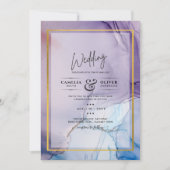 Dusty Paarse marine Blue Gold INK Wedding INVITE Kaart (Voorkant)