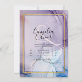 Dusty Paarse marine Blue Gold INK Wedding INVITE Kaart (Voorkant)