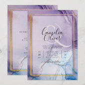 Dusty Paarse marine Blue Gold INK Wedding INVITE Kaart (Voorkant / Achterkant)