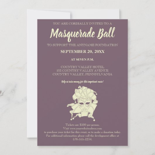 Dusty Paarse Masquerade Ball Fundraiser Gala Invit Kaart (Voorkant)