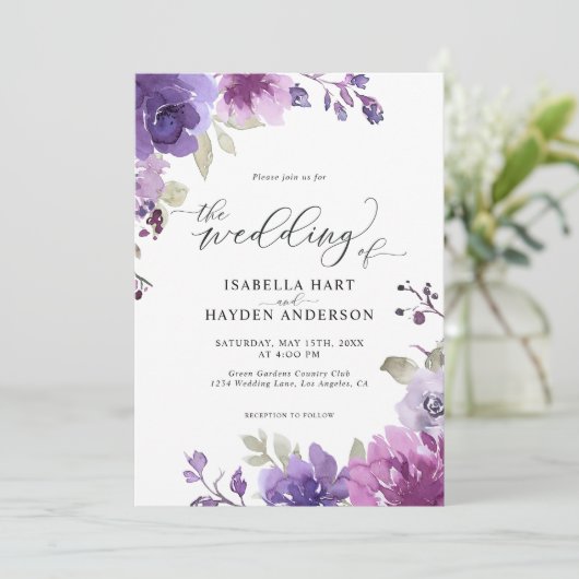 Dusty Paarse Mauve Lila Floral Boho Wedding Kaart (Staand voorkant)