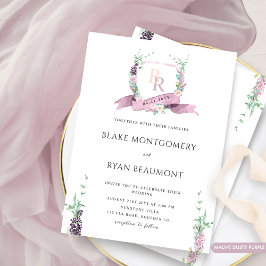 Dusty Paarse, Mauve Pastel Bloemen Monogram Huweli Kaart