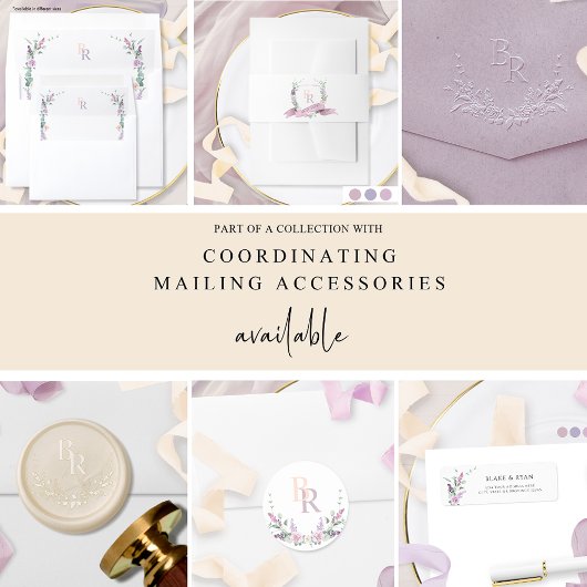 Dusty Paarse, Mauve Pastel Formal Monogram Wedding Kaart