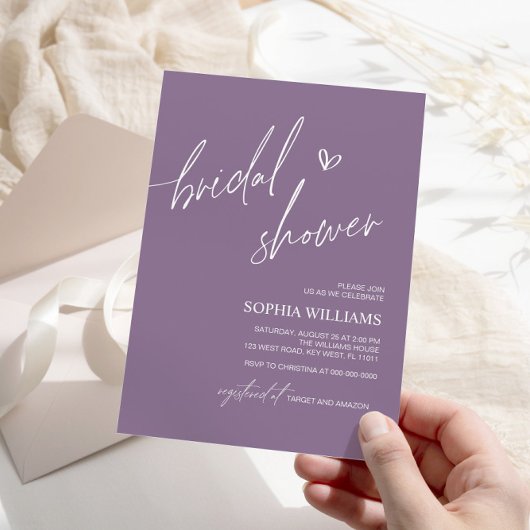 Dusty Paarse minimalistische bridal Shower-uitnodi Kaart