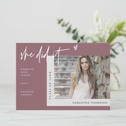 Dusty Paarse moderne boho ze deed het Afstudeerder Kaart (Staand voorkant)